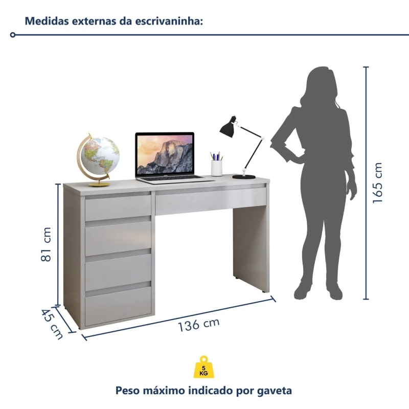 Escrivaninha 5 Gavetas 100% MDF - Image 9
